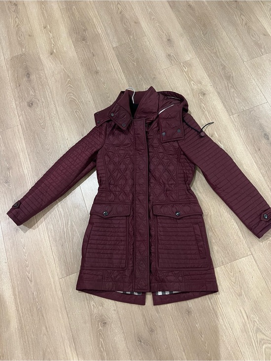 Burberry Jackets & Blazers - Burberry Brit Quilted Hooded Coat in Burgundy